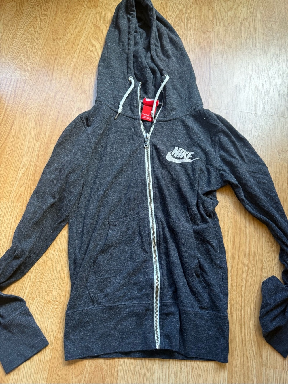 Nike Charcoal Gray Full-Zip Hoodie with White Swoosh